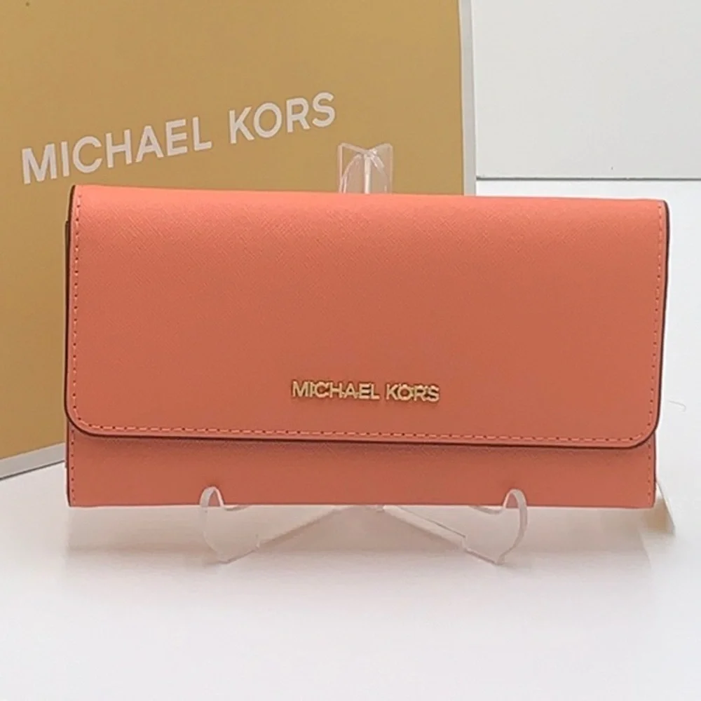 MICHAEL KORS JET SET TRAVEL LARGE TRIFOLD WALLET SHERBERT COLOR